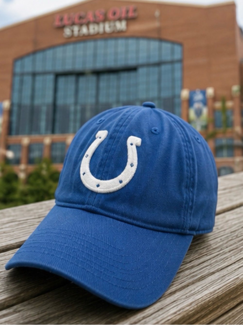 NFL Team Apparel Indianapolis Colts Blue Horseshoe Logo Stretch Fit Hat S/M